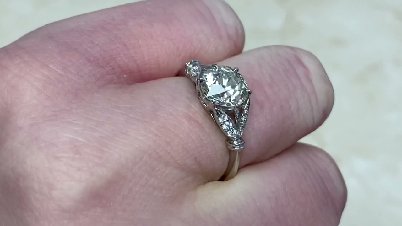 1.49ct Center Old European Cut Diamond Leaf Motif Engagement Ring - Lyon Ring - Hand Video