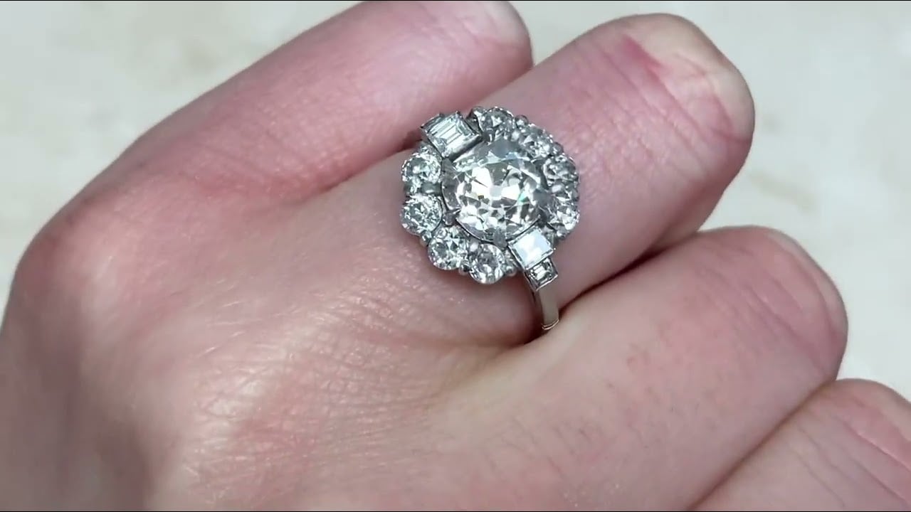 1.94ct Old Mind Cut Diamond Floral Cluster Halo Engagement Ring - Genova Ring - Hand Video