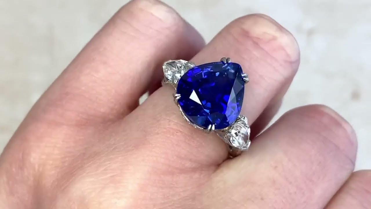 9.59ct Pear Shape Natural Ceylon Sapphire Three Stone Gemstone Ring - Boonton Ring - Hand Video