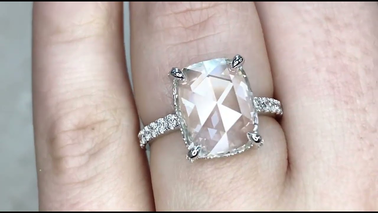 3.21ct Center Cushion Shaped Rose Cut Diamond Engagement Ring - Columbus Ring - Hand Video