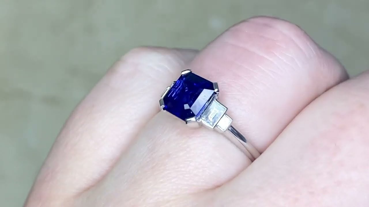1.68ct Center Sapphire and Baguette Cut Diamond Gemstone Ring - Morristown Ring - Hand Video