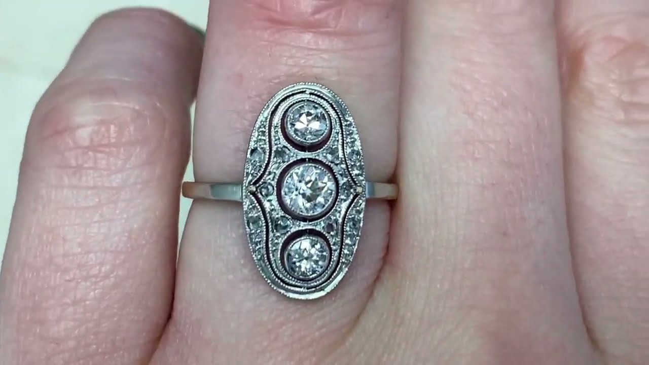 Old European Cut Diamond Elongated Victorian Era Ring - Groveland Ring - Hand Video
