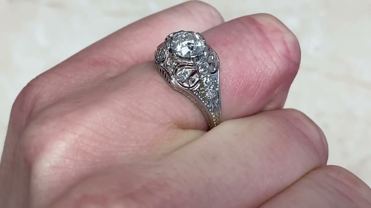 Edwardian Era 0.72ct Center Antique Cushion Cut Diamond Engagement Ring - Auckland Ring - Hand Video