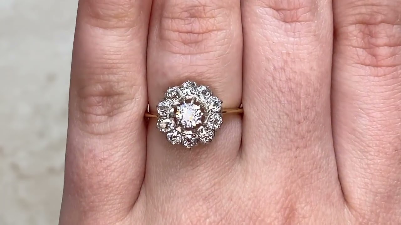 Edwardian Era 1ct Old European Cut Diamond Cluster Halo Engagement Ring - Holland Ring - Hand Video