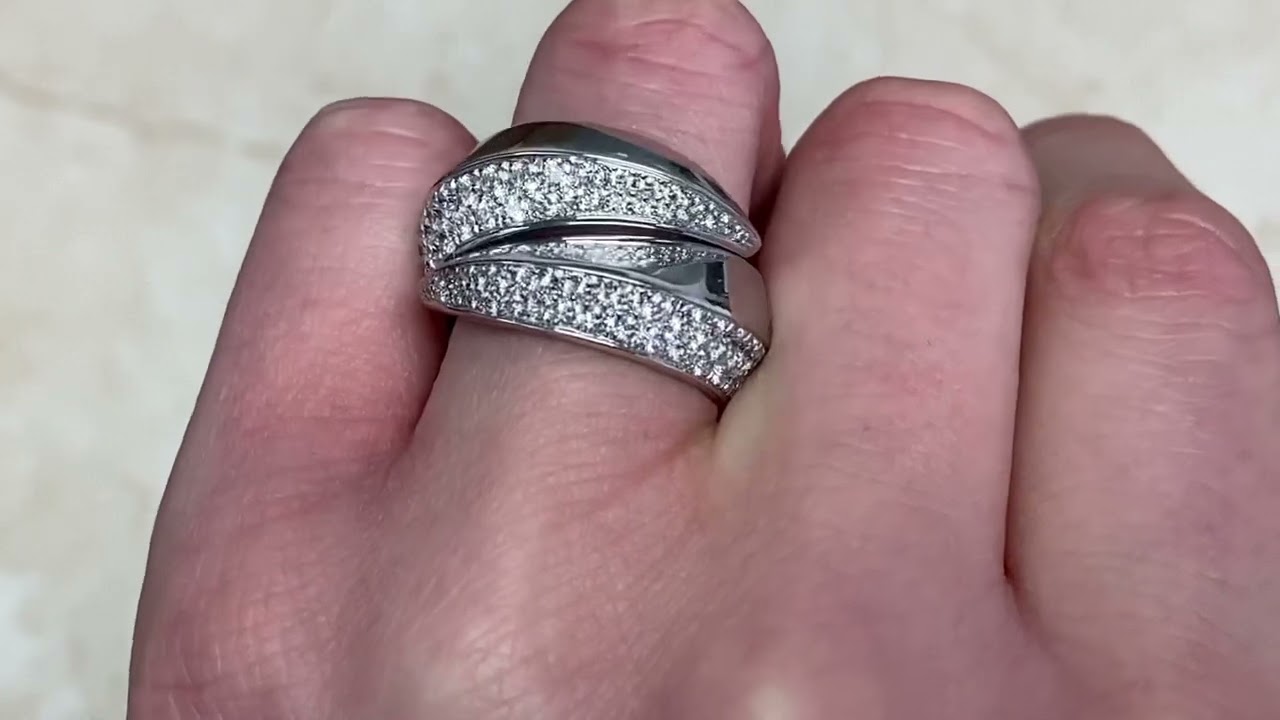 French Cartier 1.26ct Diamond Studded 18k White Gold Band - Hand Video