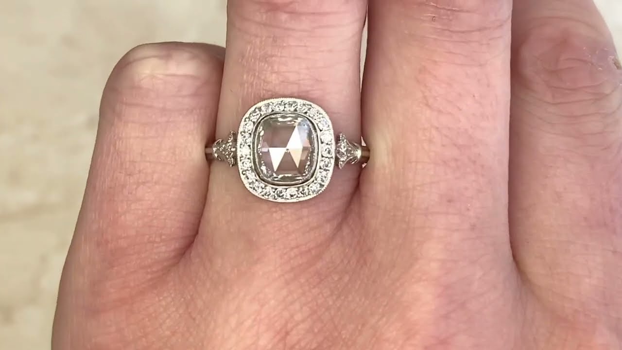 1.00ct Rose cut and Old European Cut Diamond Halo Engagement Ring - Finchley Ring - Hand Video