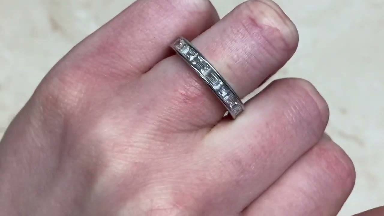 2.45ct Baguette Cut Diamond Platinum Wedding Band - Delmar Band - Hand Video