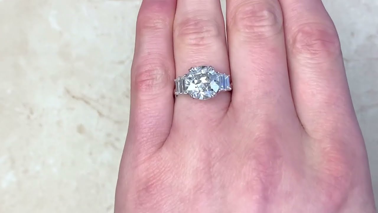 4.26ct Old European Cut Diamond Geometric Engagement Ring - Bauer Ring - Hand Video