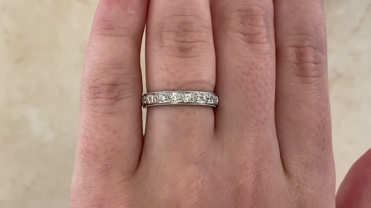 Vintage Eternity Diamond Platinum Calora Band, Circa 1950s 3.4mm