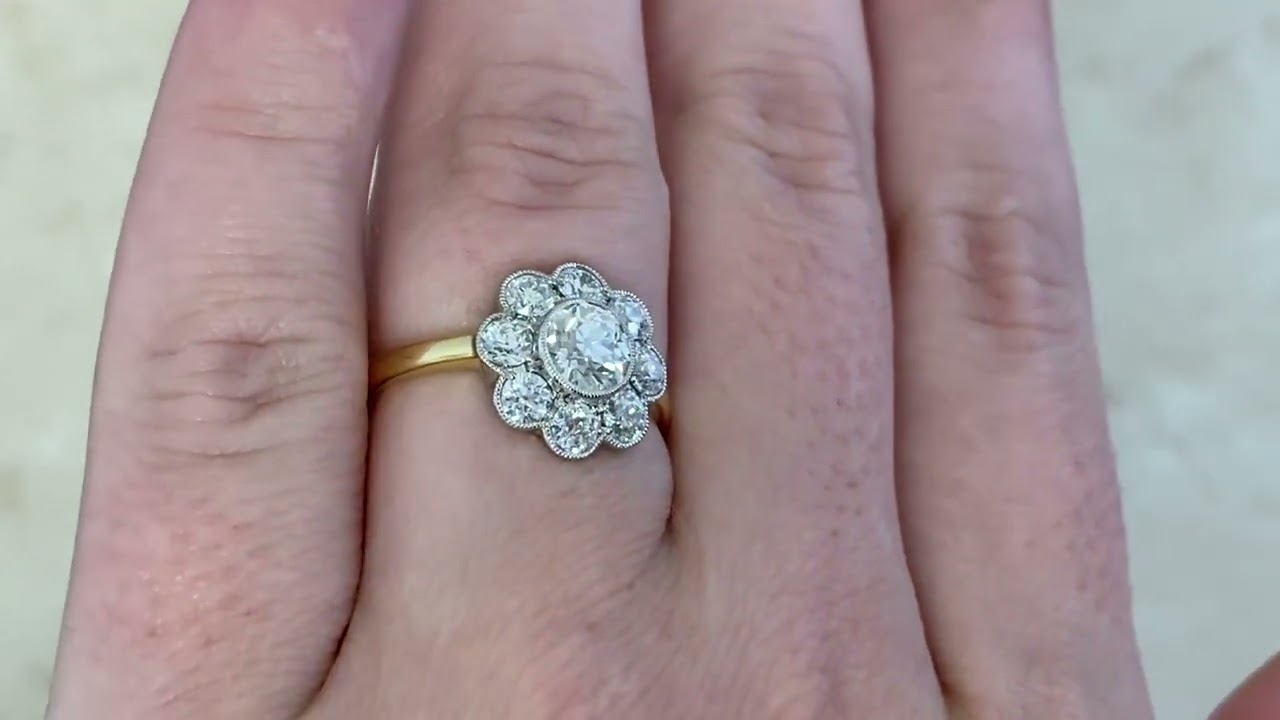 0.80ct Old European Cut Diamond Cluster Lamego Ring - hand video -