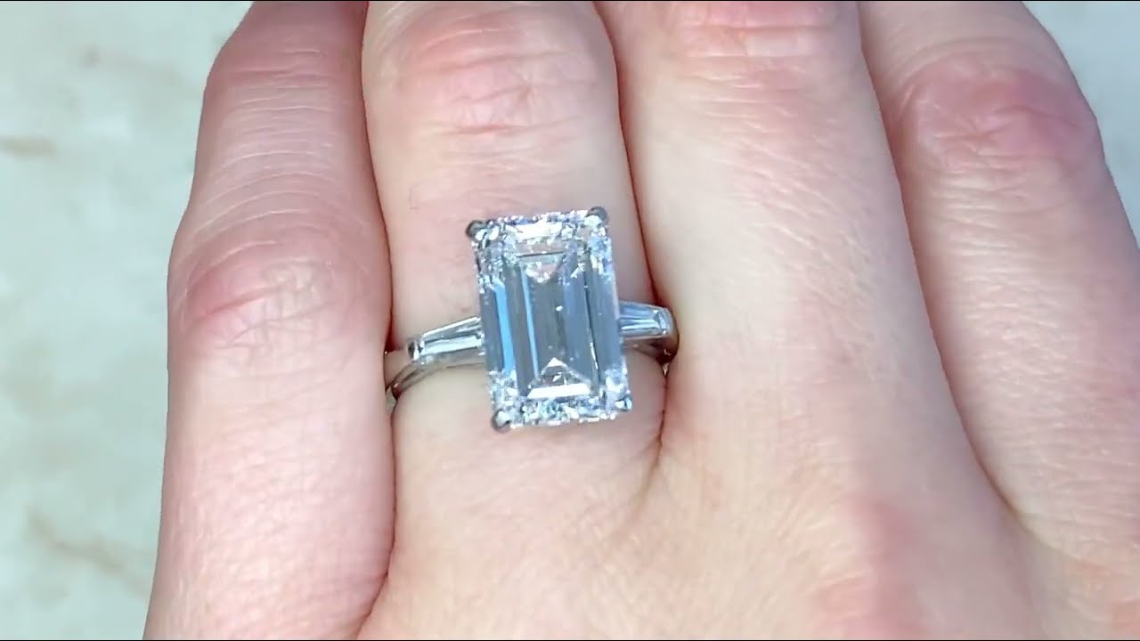 5.31ct Emerald Cut Diamond Engagement Ring - Sea Cliff Ring - Hand Video