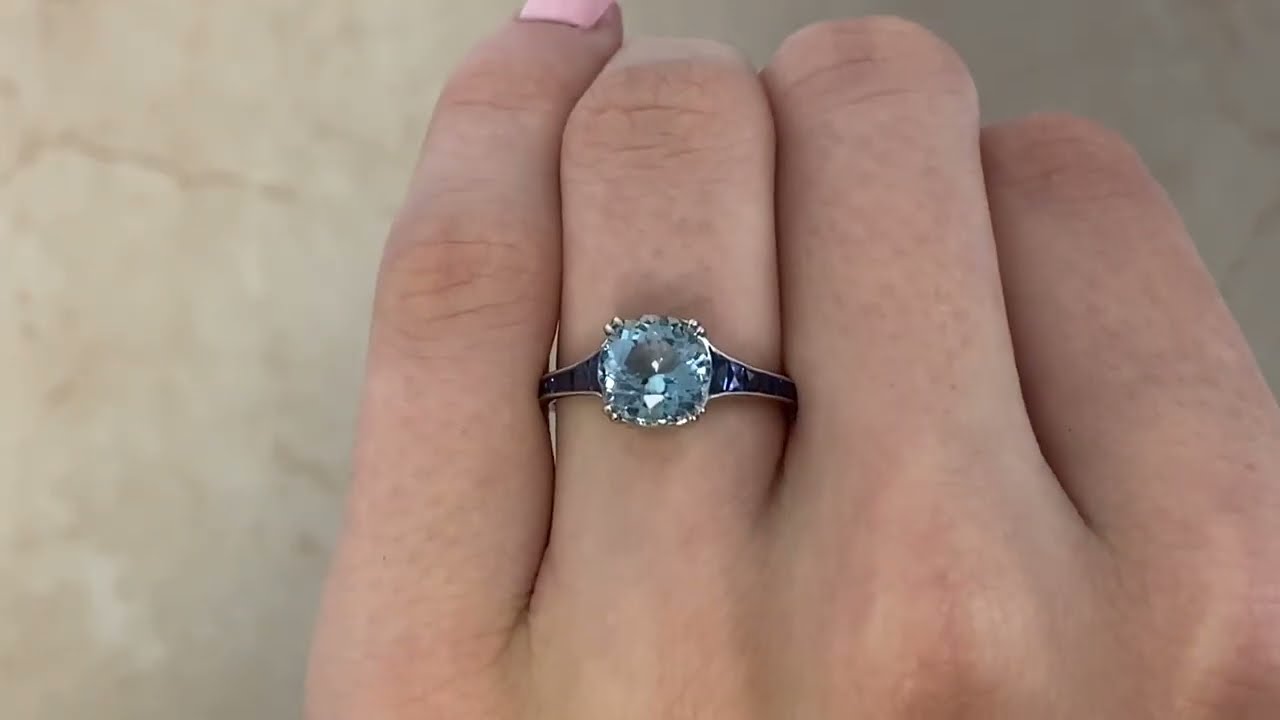 Platinum Aquamarine and Sapphire Accent Bellport Ring