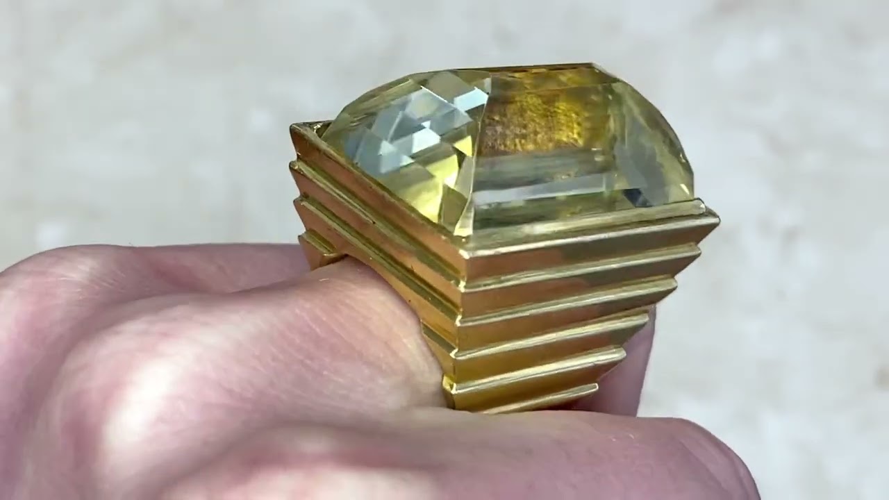 Vintage Citrine 18k Yellow Gold Mounting Cocktail Ring - Retro Citrine Ring - Hand Video