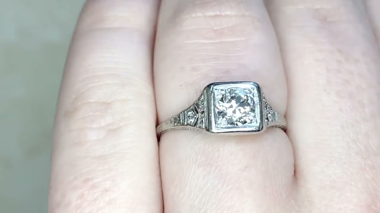 0.45ct Center Old European Cut Diamond Art Deco Engagement Ring - Hunslet Ring - Hand Video