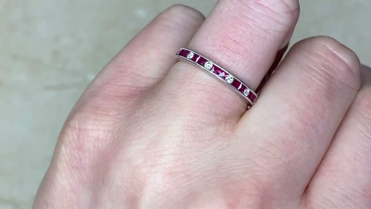 Half Eternity Diamond & Ruby Alternating Half Eternity Band - Lakeview Band - Hand Video