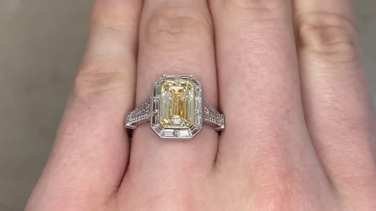 2.00ct Light Yellow Emerald Cut Diamond Halo Parkland Ring