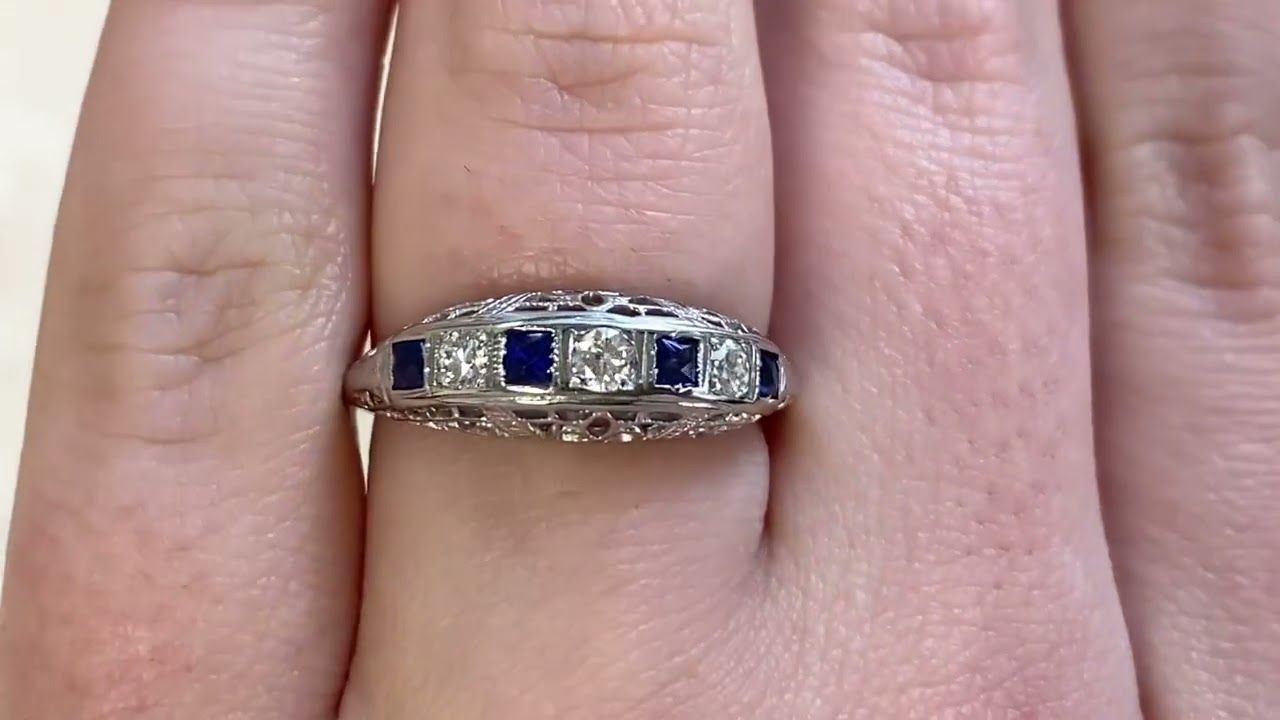Half-Eternity Wedding Band Set with Sapphires and Diamonds - Edgemont Band - Hand Video