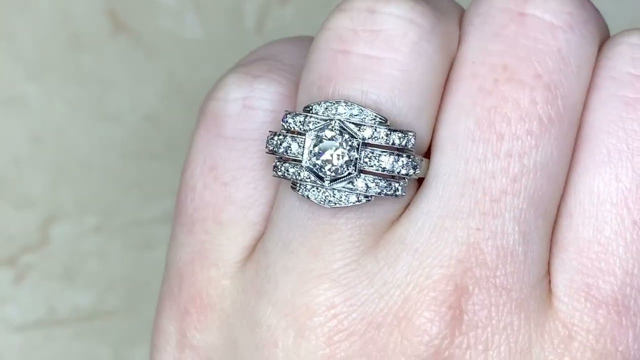 GIA Certified 0.83ct Center Old European Cut Diamond East West Engagement Ring -Mill Ring-Hand Video
