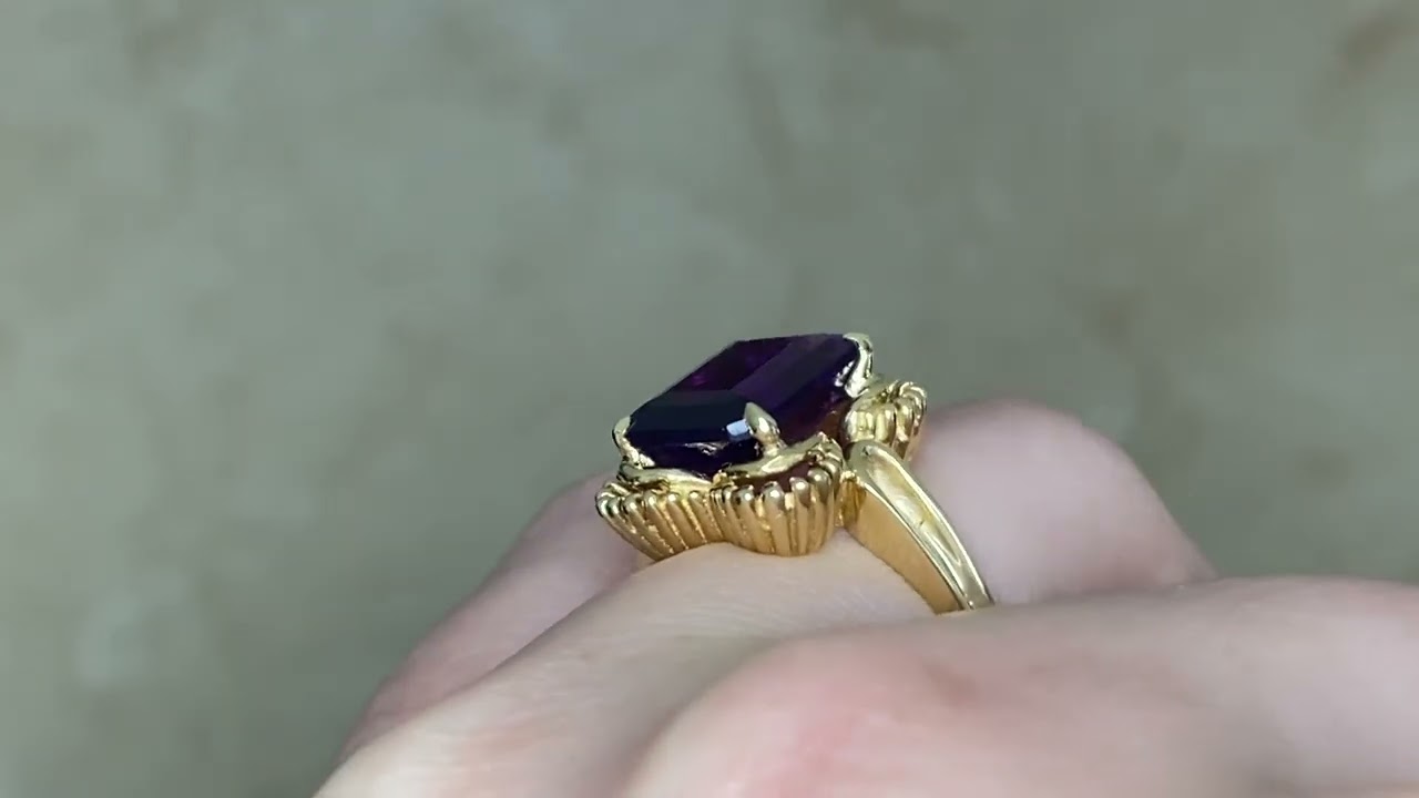 3.08ct Amethyst 14k Yellow Gold Ring. Tebessa Ring - Hand Video -