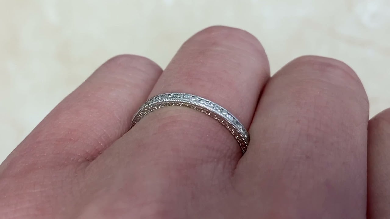 1.8MM Platinum Channel Set Diamond Wedding Band - Amesbury Band - Hand Video