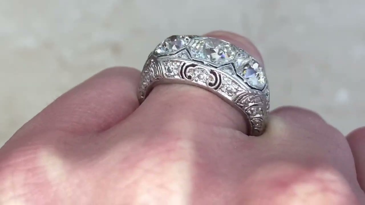 1.25ct Antique Three Stone Old European Cut Diamond Engagement Ring - Dorchester Ring - Hand Video