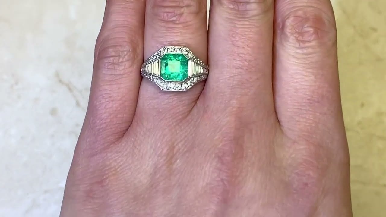 1.54ct Center Colombian Emerald Cut Emerald and Baguette Diamond Ring - Segovia Ring - Hand Video