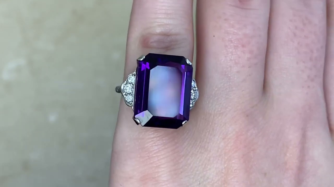 9.27ct Emerald-Cut Amethyst and Diamond on 18k White Gold Corvallis Ring - hand video