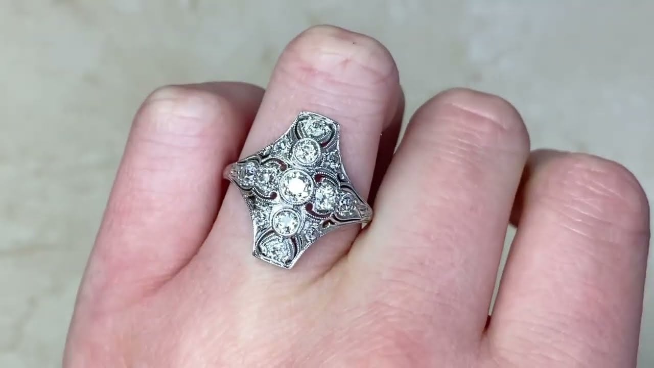 Antique Elongated Old European Cut Diamond & Platinum Ring - Clermont Ring. Circa 1920 - Hand Video