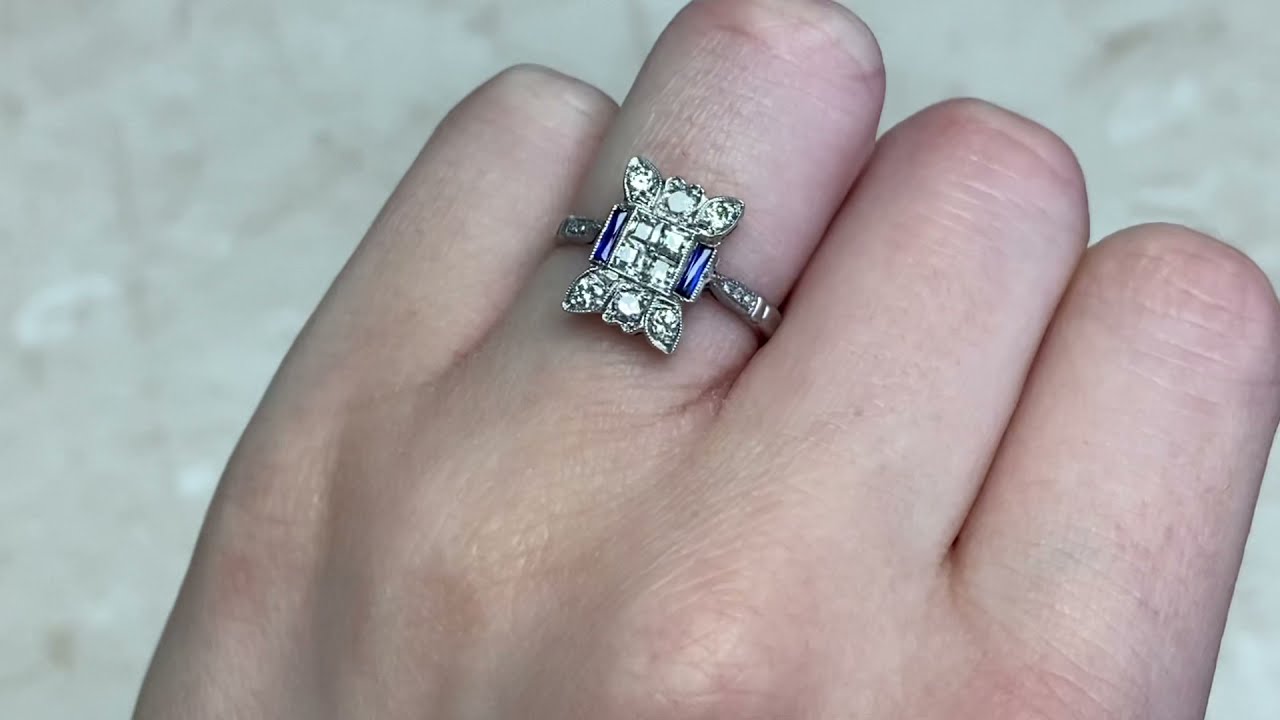 French Art Deco Diamond and Sapphire Bow-Tie Ring - Laurentian Ring - Hand Video