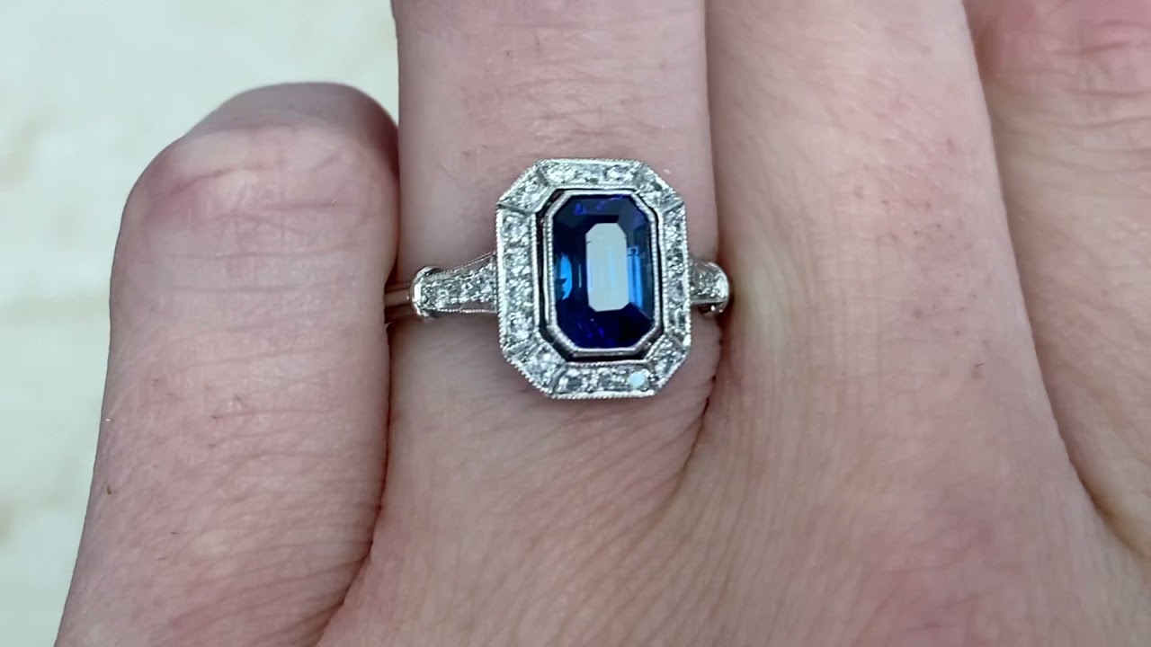 1.52ct Center Sapphire and Diamond Halo Engagement Ring - Portland Ring - Hand Video