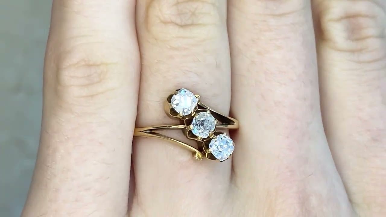 Art Nouveau Three Stone Diamond Collbran Ring, Circa 1880
