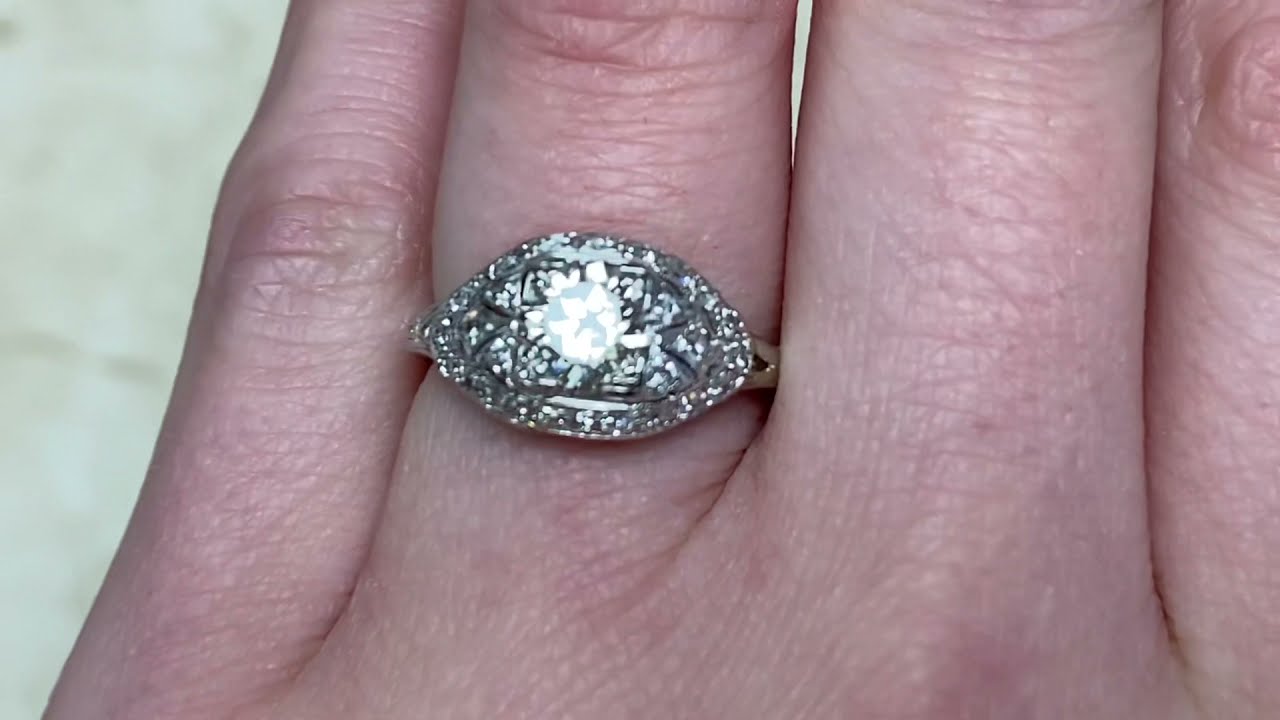 Art Deco Era 0.76ct Old European Cut Diamond East-West Engagement Ring - Tuscany Ring - Hand Video