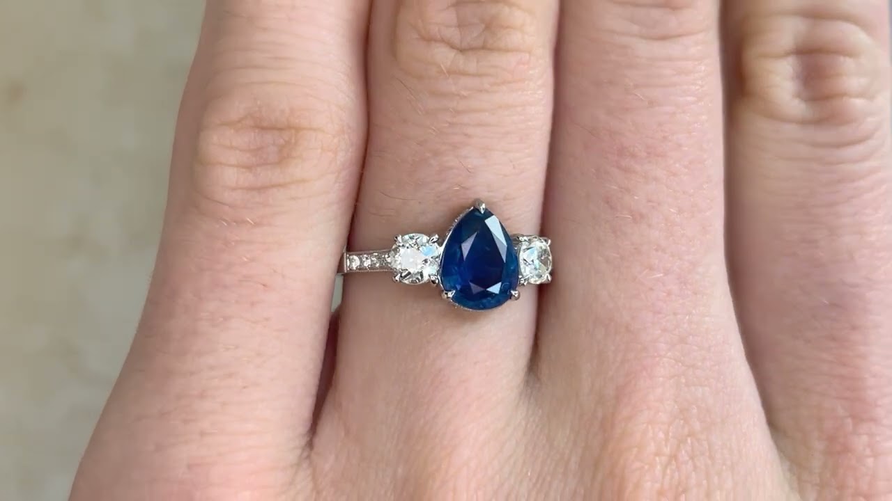 GIA 1.62ct Pear Shaped Sapphire and Diamond Fernbank Ring