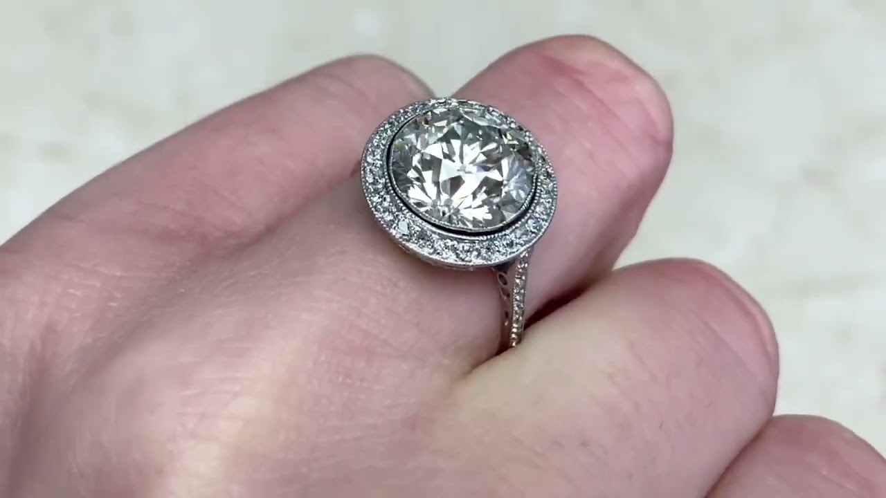 4.37ct Center Old European Cut Diamond Halo Engagement Ring - Shoreham Ring - Hand Video