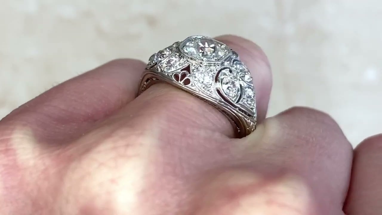 1.08ct Antique Cushion Cut Cluster Diamond Engagement Ring  - Teterboro Ring - Hand Video