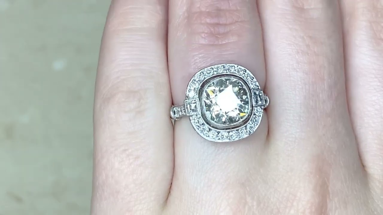 2.75ct Center Antique Cushion Cut Diamond Halo Engagement Ring - Belem Ring - Hand Video