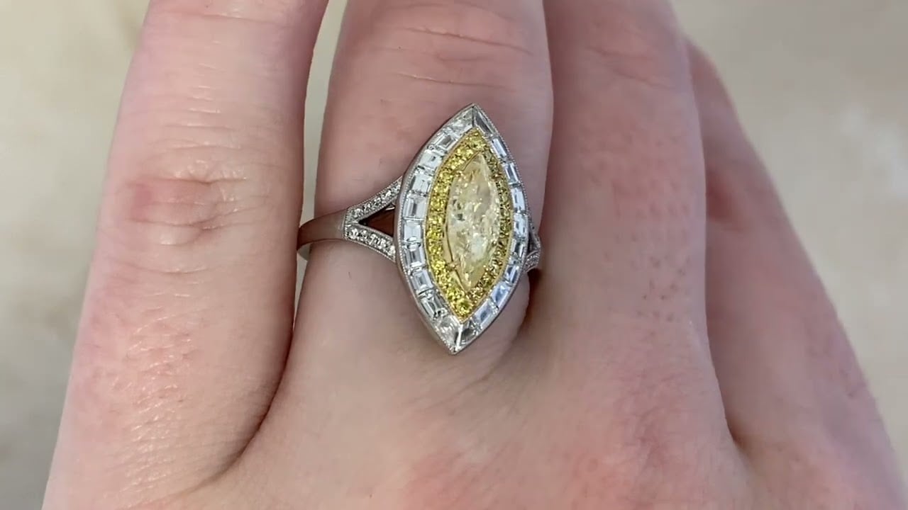 Fancy Light Yellow 0.74ct Marquise Diamond Bangor Ring - hand video