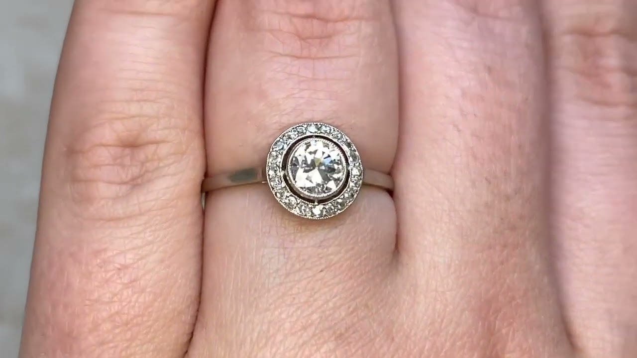 0.60ct Center Old European Cut Diamond Halo Engagement Ring Circa 1925 - Brantford Ring - Hand Video