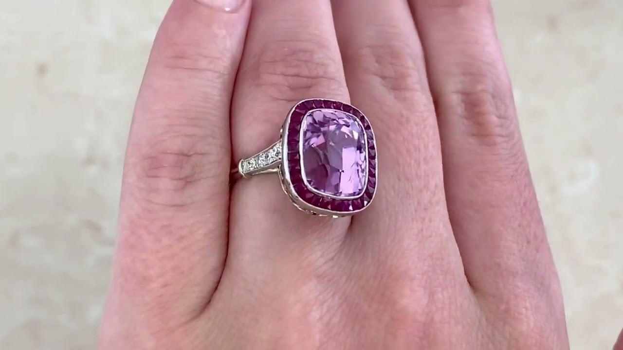 9.93ct Kunzite with Ruby Halo Mercer Ring - hand video