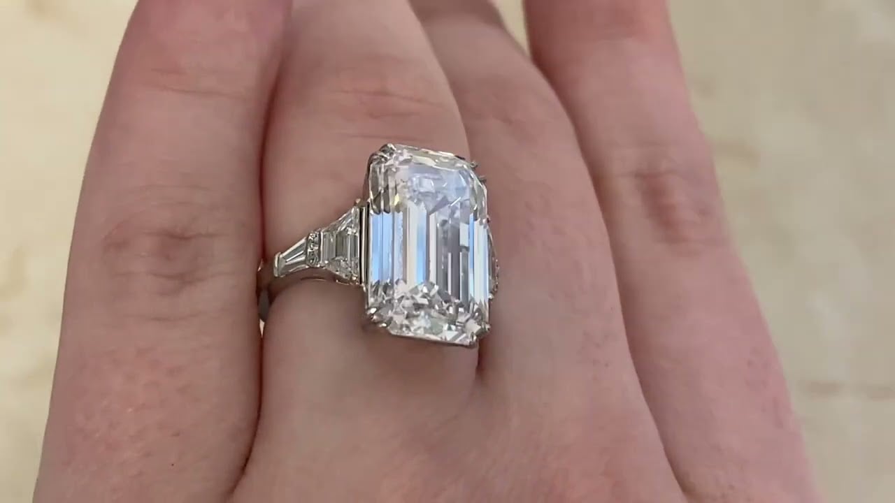 Vintage 10.01ct GIA Certified Emerald Cut Diamond Engagement Ring -Branson Ring- Hand Video