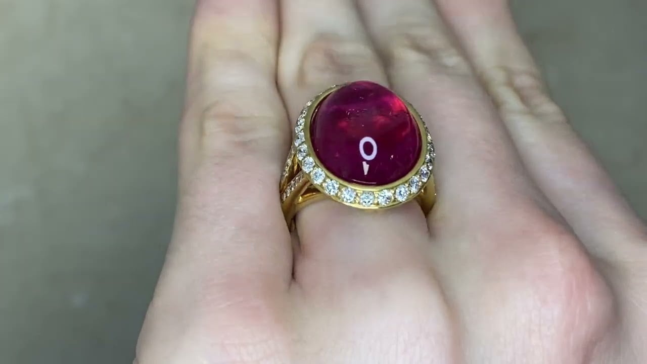 19.06ct Cabochon Rubellite and Diamond Torretta Ring - hand video