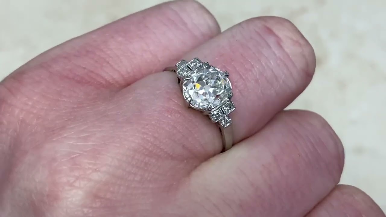 1.92ct Center Antique Cushion Cut Diamond, Platinum Engagement Ring - Wimberley Ring - Hand Video