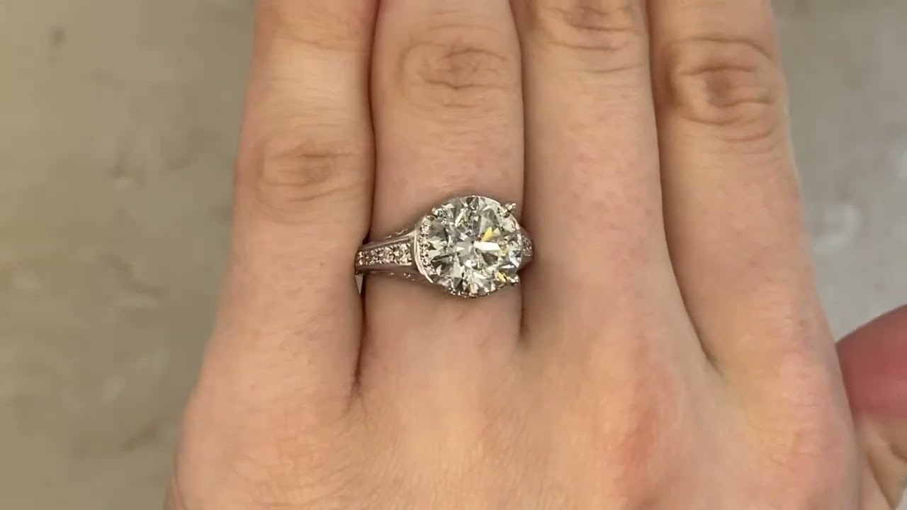 GIA 4.01ct Diamond Engraved Platinum Cyrene Ring