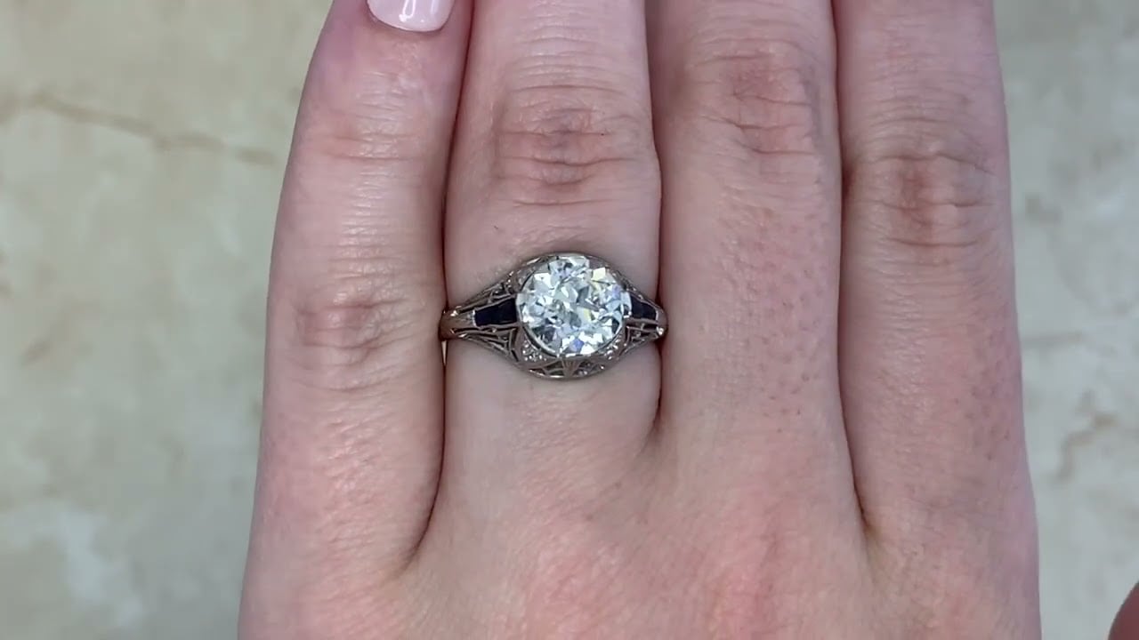 Art Deco GIA 2.16ct Diamond and Sapphire Chrysler Ring, Circa 1925