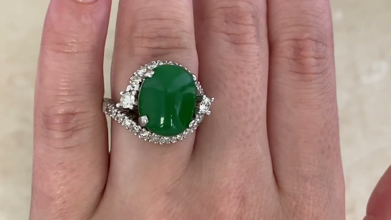 Vintage Jadeite and Diamond Gilmer Ring, Circa 1950 - hand video