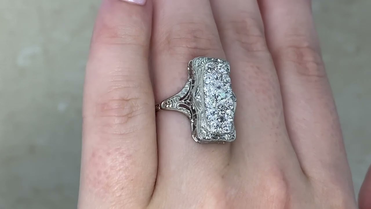 Old European Cut Diamond Elongated Platinum Barclay Ring