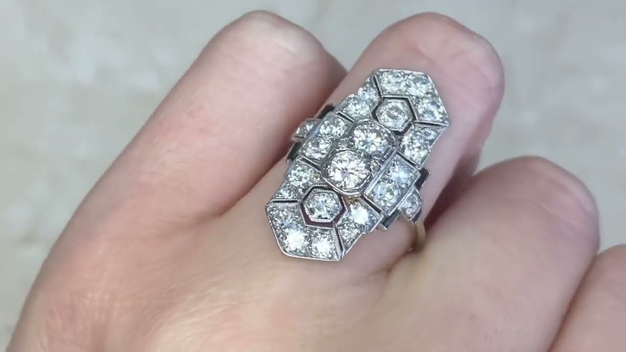 Antique Art Deco Elongated Diamond Cocktail Ring - Glassboro Ring. Circa 1925 - Hand Video