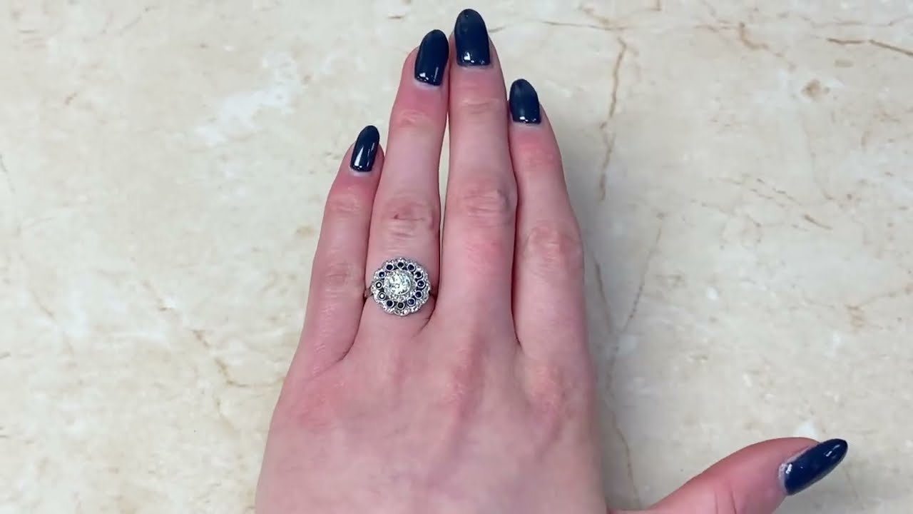Antique Floral Head Motif Diamond & Sapphire Engagement Ring - Ascan Ring. Circa 1900 - Hand Video