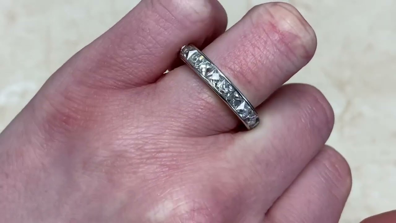 4.52ct Antique French Cut Diamond Platinum Eternity Band - Pembroke Band - Hand Video