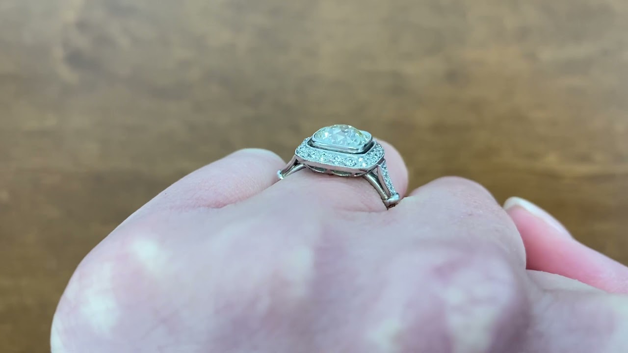 1.92ct Old European Cut Diamond and Diamond Halo Ring - Durham Ring - Hand Video